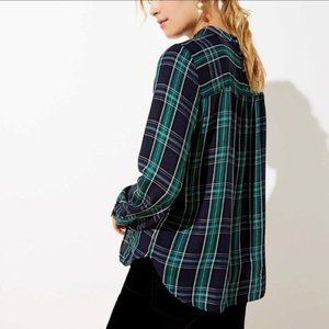 LOFT Plaid Mock Neck Long Sleeve Blouse
